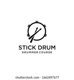 Illustration of abstract drum sign with a stick to hit it for the logo of the drum study course